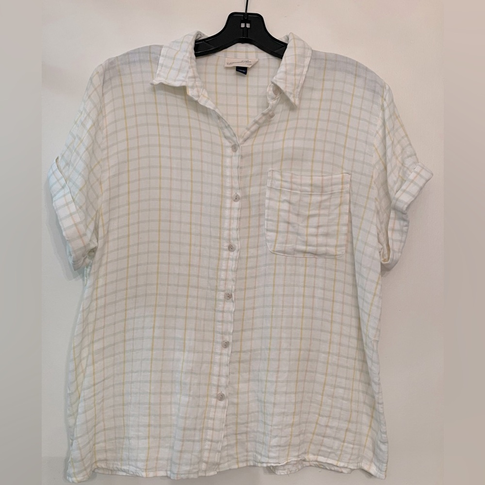 Universal Thread White & Mint Plaid Blouse Size S